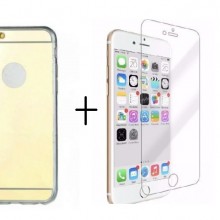 Pachet husa Elegance Luxury Tip Oglinda Gold pentru Apple iPhone 6 / Apple iPhone 6S cu folie de sticla gratis