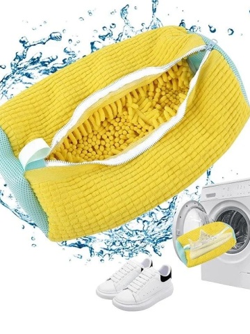 Sac pentru spalat pantofi/ghete in masina de spalat, material rezistent la deformare, moale, incapator, reutilizabil galben