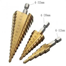Set 3 burghie tip Freza Elicoidala (in trepte) pentru metal 4-10mm | 4-20mm | 4-32mm