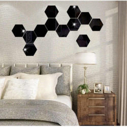 Set Oglinzi Acrilice Design Hexagon - Oglinzi Decorative M Size Black Luxury Home 12 bucati/set