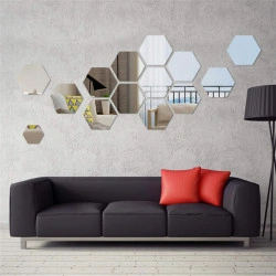 Set Oglinzi Acrilice Design Hexagon - Oglinzi Decorative XXL Size Silver Luxury Home 12 bucati/set