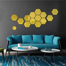 Set Oglinzi Decorative Acrilice din PVC Design Hexagon XL Size GOLD Luxury Home 12 bucati/set