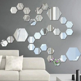 Set Oglinzi Design Hexagon - Oglinzi Decorative Acrilice Silver 29 buc