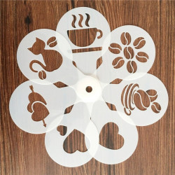 Set pentru decorare cafea sau prajituri, 19 sabloane si shaker pentru cacao sau ciocolata