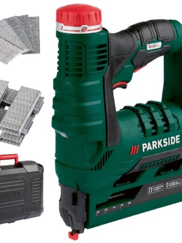 Capsator fara fir Parkside 20 V PAT 20-Li, LED integrat, magazie cu indicator de umplere, Verde