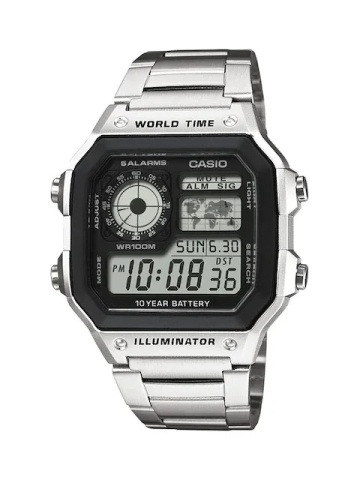 Ceas Casio cronograf cu display digital, Argintiu