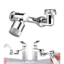 Extensie Robinet Rotativa, Adaptor Apa Baterie, Universal, Rotatie de 1080 °, Functie de Economisire a Apei, Doua Moduri Dus / Bule, Argintiu