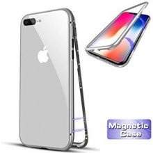 Husa Apple iPhone 7 PLUS Magnetica Argintiu, Perfect Fit cu spate de sticla securizata premium