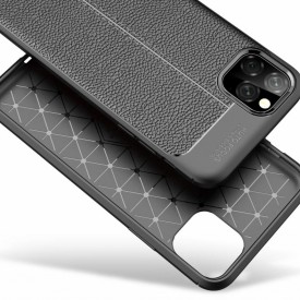 Husa pentru Apple iPhone 11 PRO, Perfect Fit Black cu insertii de piele