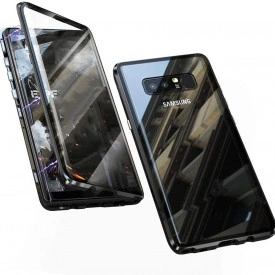 Husa Samsung Galaxy Note 8 Magnetica 360 grade Black, Perfect Fit cu spate de sticla securizata premium + folie de sticla pentru ecran