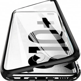 Husa Samsung Galaxy S10 Plus Magnetica 360 grade Black, Perfect Fit cu spate de sticla securizata premium + folie de sticla pentru ecran