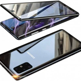 Husa Samsung Galaxy S20 Plus , Magnetica 360 Negru, Perfect Fit cu spate de sticla securizata premium + folie de sticla pentru ecran