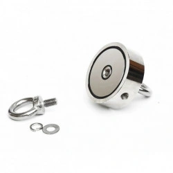 Magnet neodim oală D60 mm cu două cârlige inelare și două fețe x 120 kg - magnet fishing