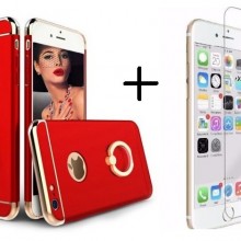 Pachet husa Elegance Luxury 3in1 Ring Red pentru Apple iPhone 6 / Apple iPhone 6S cu folie de sticla gratis
