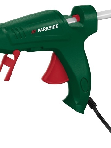 Pistol de lipit la cald Parkside, suport rabatabil. timp de incalzire cca 4min-150 grade, putere nominala 25W si 75 W la punerea in functiune