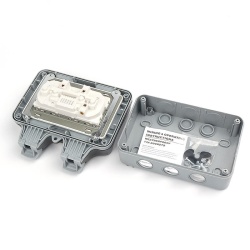 Priza dubla exterior, Model Standard European, 250V/16A, IP66, rezistenta la apa si praf, gri cu intrerupatoare individuale