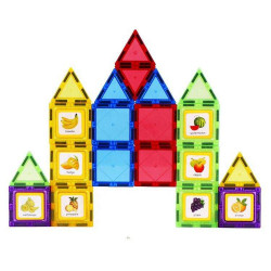 Set de Constructie Magnetic Tiles 3D, jucarii educationale, Elemente Magnetice, diferite variante de asamblare, Cadou baieti si fete, 103 Piese, Multicolor, 3 ani