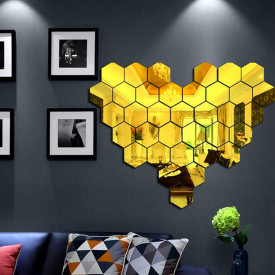 Set Oglinzi din PVC Design Hexagon Gold M Size - Oglinzi Decorative Acrilice Luxury Home 12 bucati/set