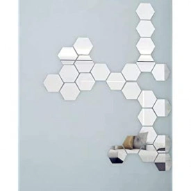 Set Oglinzi din PVC Design Hexagon Silver M Size - Oglinzi Decorative Acrilice Luxury Home 12 bucati/set