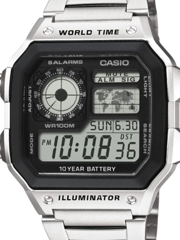 Ceas Casio cronograf cu display digital, Argintiu
