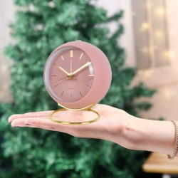 Ceas desteptator Luxury analogic , design clasic din metal, functie silentioasa cu iluminare de noapte, Rose/Auriu