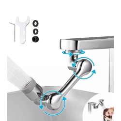 Extensie Robinet Rotativa, Adaptor Apa Baterie, Universal, Rotatie de 1080 °, Functie de Economisire a Apei, Doua Moduri Dus / Bule, Argintiu
