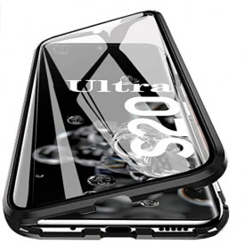 Husa Samsung Galaxy S20 Ultra , Magnetica 360 Negru, Perfect Fit cu spate de sticla securizata premium + folie de sticla pentru ecran
