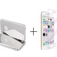 Pachet husa Elegance Luxury tip oglinda Silver pentru Apple Iphone 6 / Apple Iphone 6S cu folie de sticla gratis !