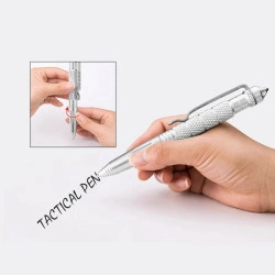Pix tactic Multifunctional ideal pentru Autoaparare, Instrument de Scris si Spargere Geam in caz de Urgenta, Metalic, Agintiu