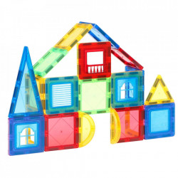 Set de Constructie Magnetic Tiles 3D, jucarii educationale, Elemente Magnetice, diferite variante de asamblare, Cadou baieti si fete, 60 Piese, Multicolor, 3 ani