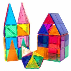Set de Constructie Magnetic Tiles 3D, jucarii educationale, Elemente Magnetice, diferite variante de asamblare, Cadou baieti si fete, 30 Piese, Multicolor, 3 ani