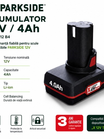 Acumulator Li-Ion 12V 4Ah PAPK 12 compatibil cu seria PARKSIDE X 12V Team - Img 2