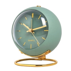 Ceas desteptator Luxury analogic , design clasic din metal, functie silentioasa cu iluminare de noapte, Verde/Auriu