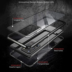Husa Samsung Galaxy S20 Ultra , Magnetica 360 Negru, Perfect Fit cu spate de sticla securizata premium + folie de sticla pentru ecran - Img 2