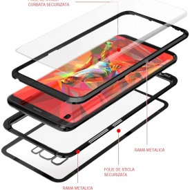Husa Samsung Galaxy S8 Plus , Magnetica Negru, Perfect Fit cu spate de sticla securizata premium + folie de sticla pentru ecran