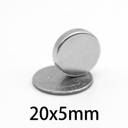 Magnet puternic neodim disc rotund 20mm x 5mm cu suprafata nichelata