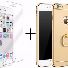 Pachet husa Elegance Luxury 3in1 Ring Gold pentru Apple iPhone 7 Plus cu folie de sticla gratis