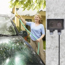 Priza dubla exterior, Model Standard European, 250V/16A, IP66, rezistenta la apa si praf, gri cu intrerupatoare individuale