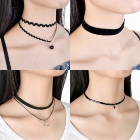 Set 10 coliere pentru gat tip Choker Fashion Black
