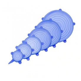 Set 6 Capace Albastre si flexibile din silicon pentru vase/recipiente, castron, bol, pahar, borcan, inlocuitor de folie strech alimentara