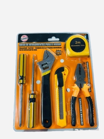 Set scule multifunctional pentru casa, 6 piese, 2x surubelnite, cheie reglabila, cleste, cutter, ruleta 2m - Img 2