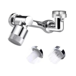 Extensie Robinet Rotativa, Adaptor Apa Baterie, Universal, Rotatie de 1080 °, Functie de Economisire a Apei, Doua Moduri Dus / Bule, Argintiu