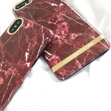 Husa Apple iPhone 7, Elegance Luxury Marble Red TPU, husa cu insertii marmura rosie-aurie