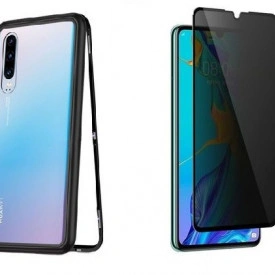 Husa Huawei P30 Pro Magnetica cu spate din sticla securizata si folie privacy pentru ecran, Perfect Fit