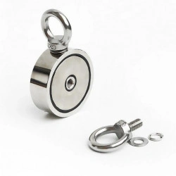 Magnet neodim oală D75 mm cu două cârlige inelare și două fețe x 160 kg - magnet fishing