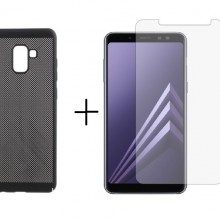 Pachet husa Elegance Luxury Mesh Black pentru Samsung Galaxy A8 cu folie de protectie gratis