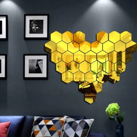 Set Oglinzi Acrilice Decorative Design Hexagon Gold M Size Luxury Home 24 bucati/set