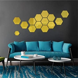 Set Oglinzi Design Hexagon Gold - Oglinzi Decorative Acrilice Cristal - Diamant - Luxury Home 10 bucati/set