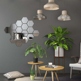 Set Oglinzi Design Hexagon - Oglinzi Decorative Acrilice Silver 29 buc