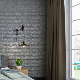 Tapet 3D Silver design perete modern din caramida in relief, Autoadeziv , 77x70 cm